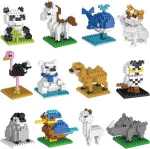 FUN LITTLE TOYS Mini Animal Building Block Sets - 12 Boxes for Goodie Bags, Party Favors, Prizes, Birthday Gifts, Christmas Stocking Stuffers