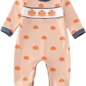 Khaki Turkey Embroidered Smocked Boy Romper (3M)