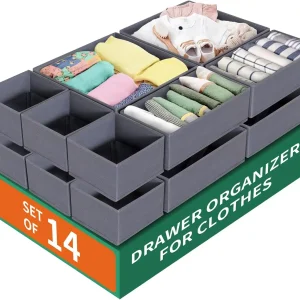 14-Pack Foldable Drawer Organizer – Grey Nursery and Dresser Storage Bins